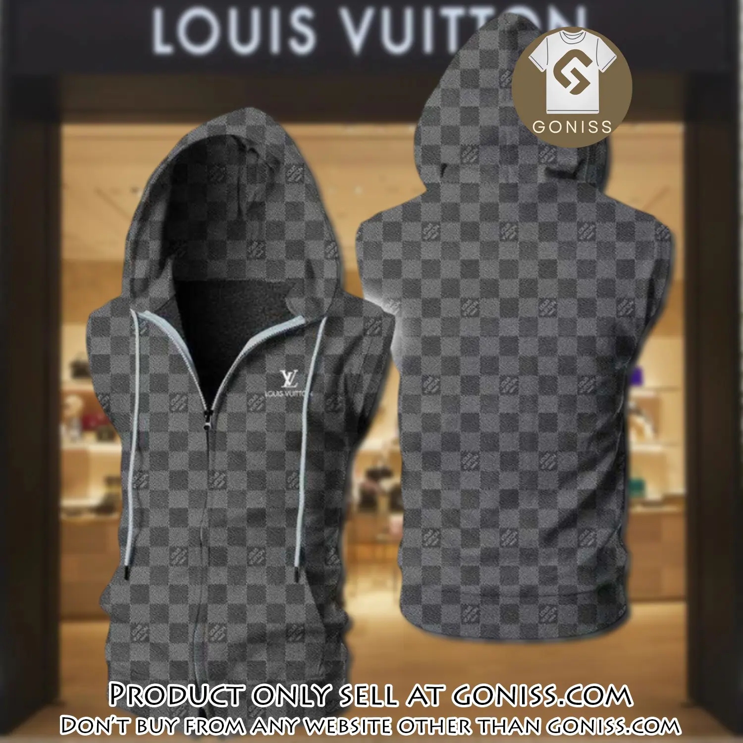 Louis vuitton grey unisex sleeveless zip up hoodie luxury for men women szh016 gn0619086